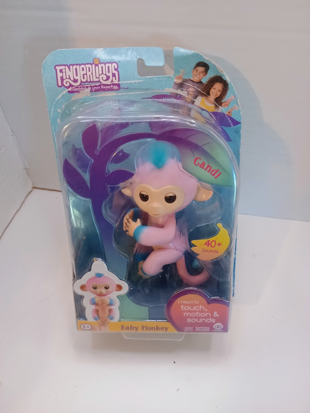 WowWee Fingerlings Interactive Baby Monkey Candi Pink and Blue Damaged Card